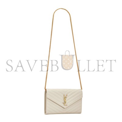 YSL CLASSIC CASSANDRE CHAIN WALLET IN GRAIN DE POUDRE LEATHER 377828BOW019207 (22.5*14*4cm)